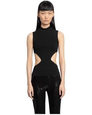 we11done Ribbed-Knit Cut-Out Top - Black
