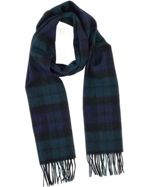 Barbour Checked Pattern Fringed Scarf - Blue