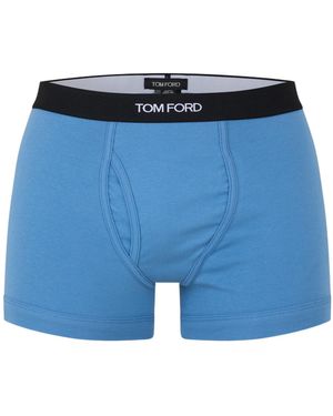 Tom Ford Logo Cotton Boxer Briefs - Blue