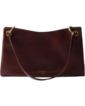 Prada Etude Large Leather Shoulder Bag - Red