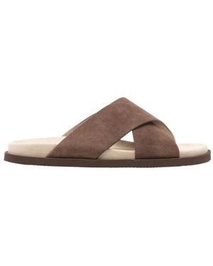 Brunello Cucinelli Crossover Strap Slip-On Sandals - Brown