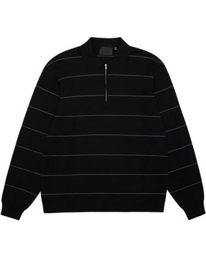 Rains Striped Knit Long-Sleeved Polo Shirt - Black