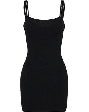Dion Lee Serpent Lace-Panel Ribbed-Knit Minidress - Black