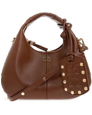 Ganni Mini Hobo Stud-Embellished Totebag - Brown