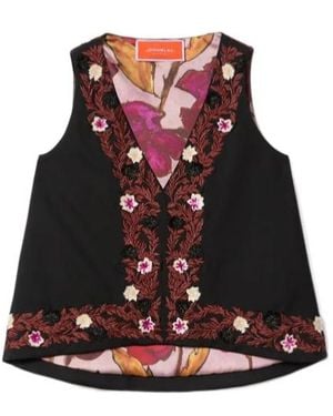 La DoubleJ Scala Floral V-Neck Top - Black