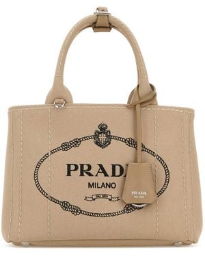 Prada Jardinière Logo Detailed Tote Bag - Natural