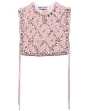 Prada Embroidered Cady Tie Vest - Pink