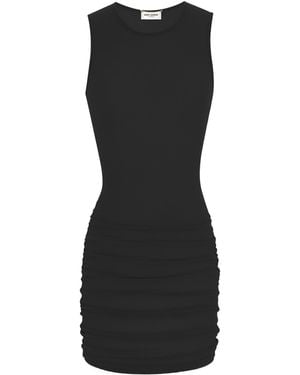 Saint Laurent Crewneck Ruched Detailed Mini Dress - Black