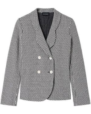 Emporio Armani Houndstooth Double-Breasted Blazer - Gray