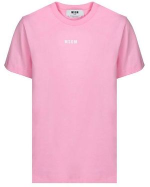 MSGM Logo Printed Crewneck T-Shirt - Pink