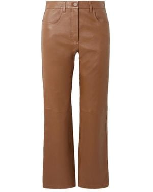JOSEPH Duke Cropped Leather Flared Trousers - Brown