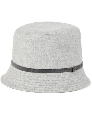 Brunello Cucinelli Virgin Wool And Cashmere Flannel Bucket Hat With Shiny Band - White