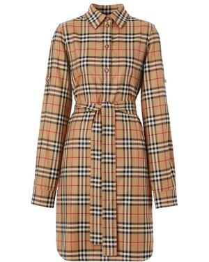 Burberry Kari Vintage Checked Tie-Waist Shirt Dress - Natural