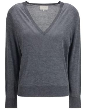 Loulou de Saison Julio Fine V-Neck Knitted Jumper - Grey