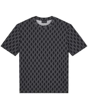 Emporio Armani Monogram-Print Short-Sleeve T-Shirt - Black