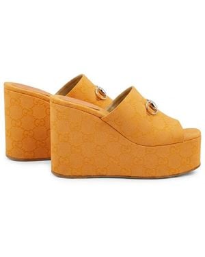 Gucci Horsebit Detailed Slip-On Wedged Mules - Orange