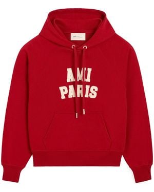 Ami Paris Cotton Hoodie With Embroidery - Red