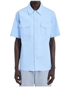 MM6 by Maison Margiela Button-Down Short-Sleeve Cotton Shirt - Blue