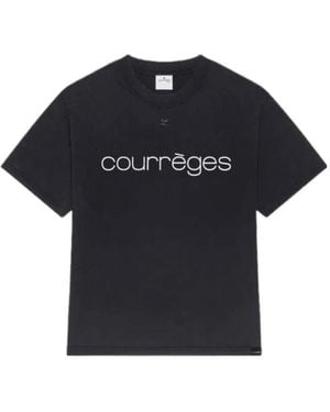 Courreges Logo-Print Stonewashed T-Shirt - Black