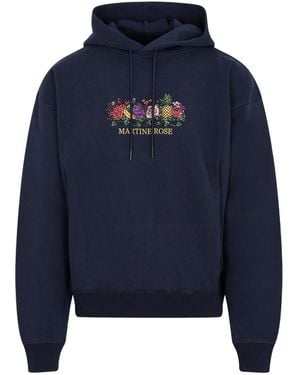 Martine Rose Logo-Embroidered Drawstring Hoodie - Blue