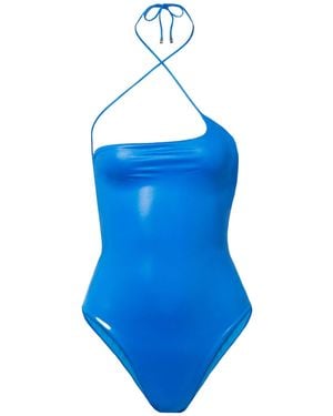 The Attico Coated Halterneck Swimsuit - Blue