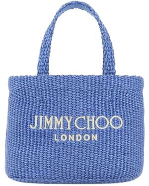Jimmy Choo Logo Embroidered Woven Tote Bag - Blue