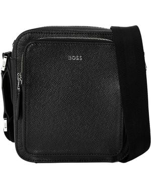 BOSS Crossgrain Leather Crossbody Bag - Black