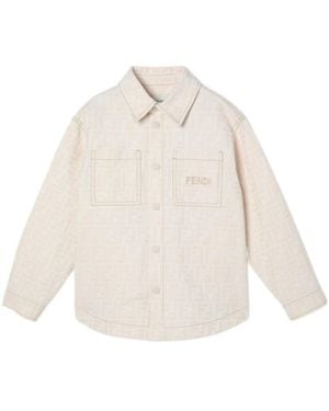 Fendi Junior Denim-Effect Shirt Jacket With Tone-On-Tone Logo - White