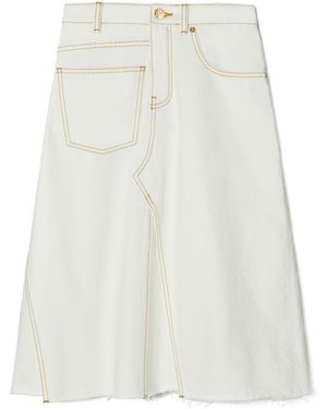 Tory Burch Deconstructed Raw-Cut Hem Denim Skirt - White