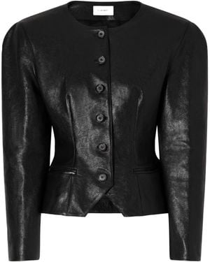 Magda Butrym Round-Neck Fitted Cropped Leather Jacket - Black