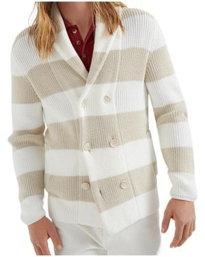Brunello Cucinelli Striped Cardigan - White
