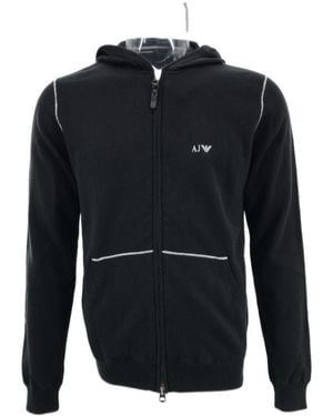 Armani Jeans Hooded Long-Sleeved Knitted Jacket - Blue