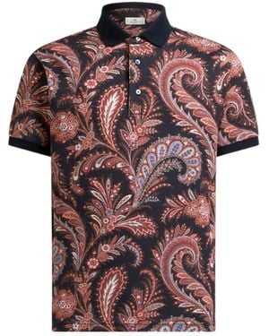 Etro Floral Paisley Cotton Polo Shirt - Red