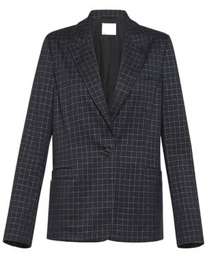 forte_forte Checked Boxy Jacket - Blue