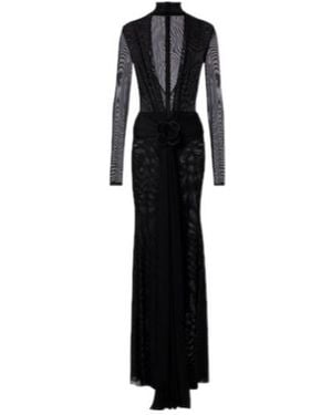 David Koma Floral-Appliqué Mesh Gown - Black