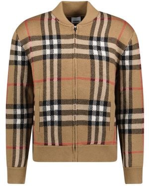 Burberry Check Wool Bomber Jacket - Brown