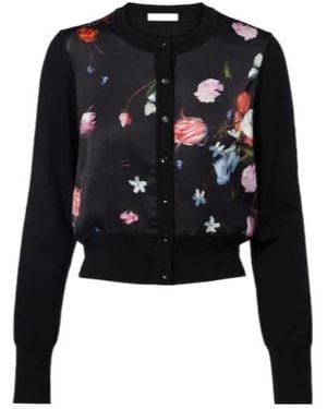 Erdem Floral Printed Cropped Wool Cardigan - Black