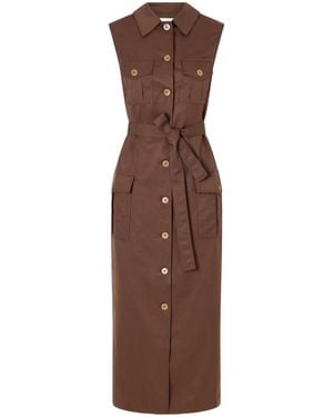 Giuliva Heritage Belted Silk And Linen-Blend Midi Dress - Brown