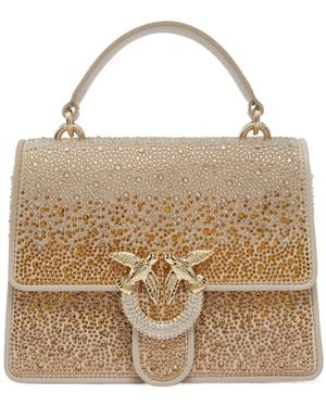 Pinko Logo Plaque Embellished Top Handle Bag - Natural