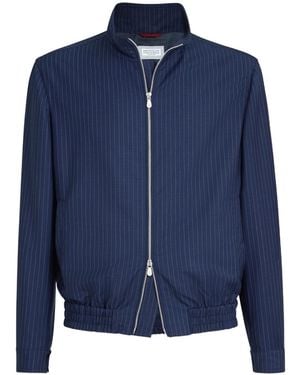 Brunello Cucinelli Pinstripe Fresco Outerwear Jacket - Blue