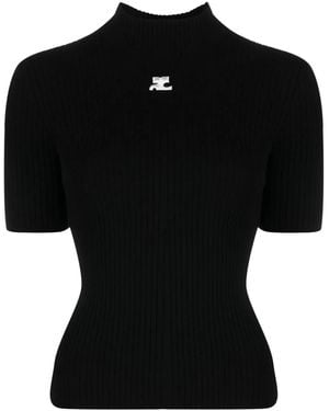 Courreges Short-Sleeved Ribbed Knit Sweater - Black