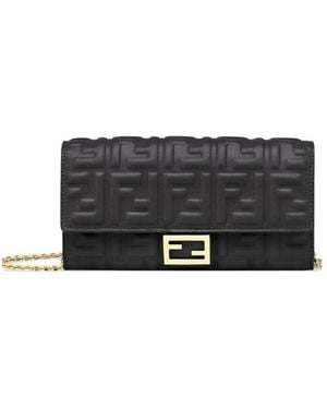 Fendi Ff Motif Baguette Continental Chain-Linked Wallet - Black