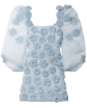LoveShackFancy Wells Appliqued Organza Mini Dress - Blue