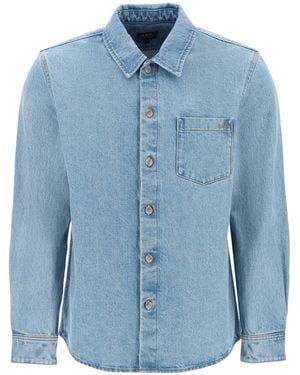 A.P.C. Vittorio Brodée Poitrine Denim Overshirt - Blue