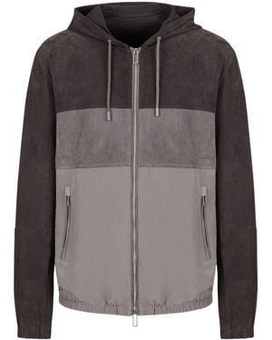 Emporio Armani Suede Colourblock Hooded Jacket - Grey