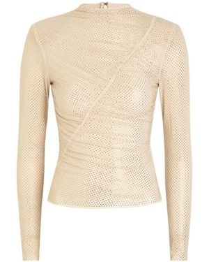 Self-Portrait Crystal-Embellished Mesh Top - Natural
