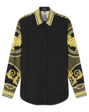 Versace Barocco-Printed Button-Up Shirt - Black