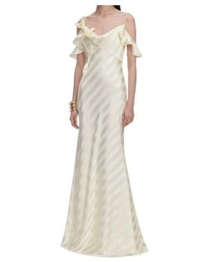 Self-Portrait Striped Satin Maxi Dress - White