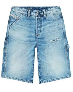 DIESEL Distressed Fluid Denim Relaxed Shorts - Blue