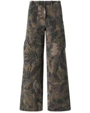 Pinko Camouflage-Print Wide-Leg Cargo Pants - Gray